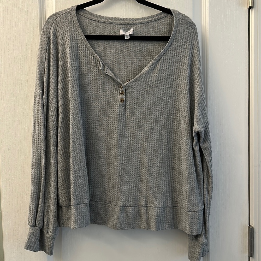 True Craft Gray Thermal Cozy Cabin Button Top, 2XL